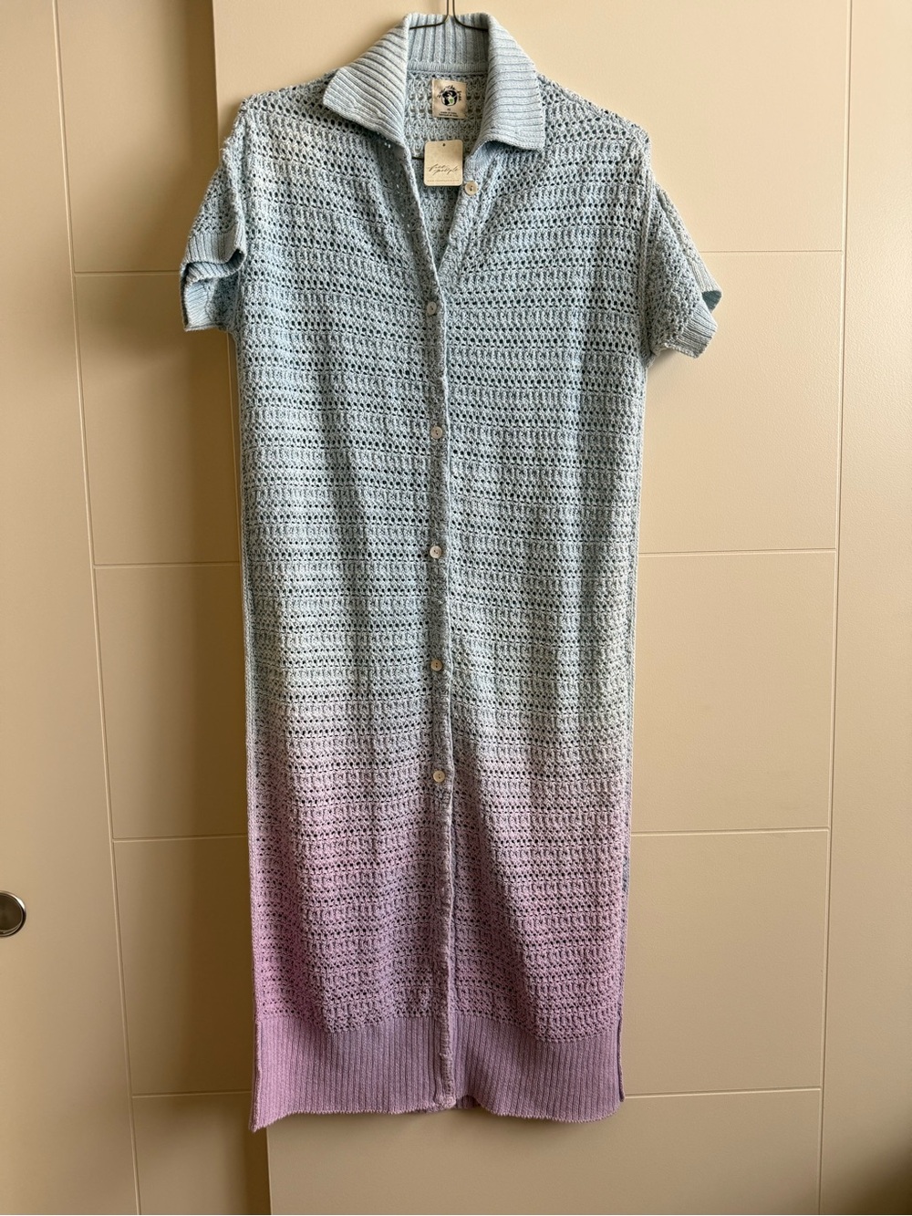 NWT Free People Indigo Orchid Combo Ombre Open Stitch Long Cardigan/Dress Sz XS